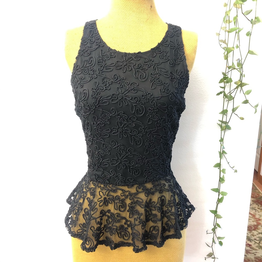 Dolce Vita Black Embroidered Top Peplum Sleeveless